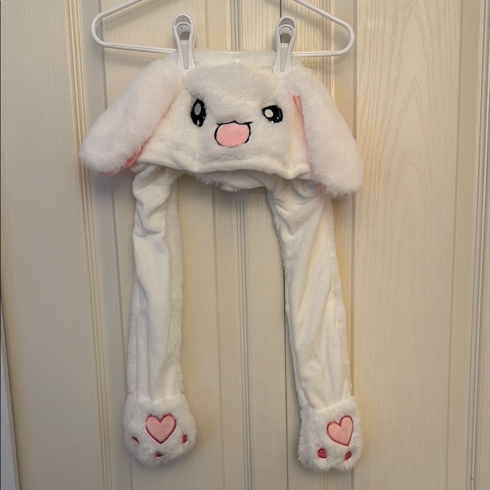 Cute White Bunny Hat with Pink Accents